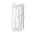 thumbnail image 2 of Dolkfu Mini Going Out Dresses Retro Crew Neck White Elbow-Length Slip Dress Relaxed Fit Lace Geometric Floral Casual Dresses White,L, 2 of 5