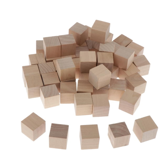 50 Piezas de Cubos de Madera Sin Terminar, Bloques Cuadrados Vacíos, Cubos, Juguetes de 0,98 Pulgadas Sunnimix Dados de madera en blanco