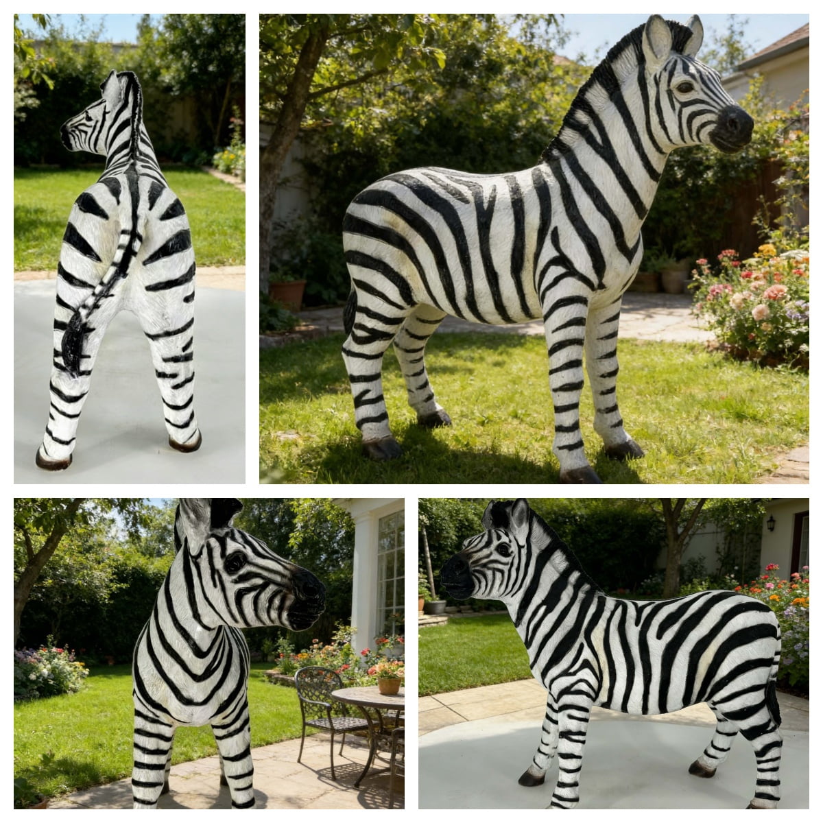 18.31" H x 19.49" L Simulated Zebra Garden Statue, Resin Outdoor & Indoor Decorative Ornament, Courtyard Lawn Art Craft, Unique Gift for Garden & Home Decoration