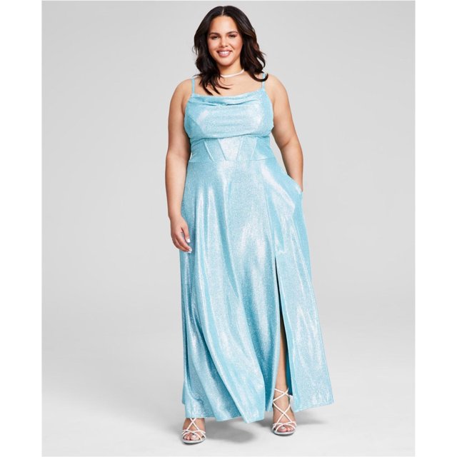 B. DARLIN Womens Glitter Gown Dress, Blue, Plus Size, 18W