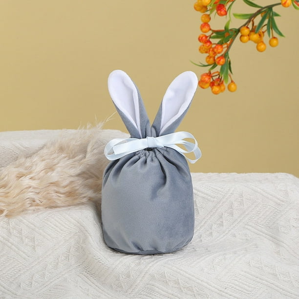 Cesta de Pascua encantadora, decoraciones de Pascua, bolsas de regalo de Pascua, bolsas de dulces con cordón y orejas de conejo de Pascua, bolsas de terciopelo para regalos de Pascua, decoración del