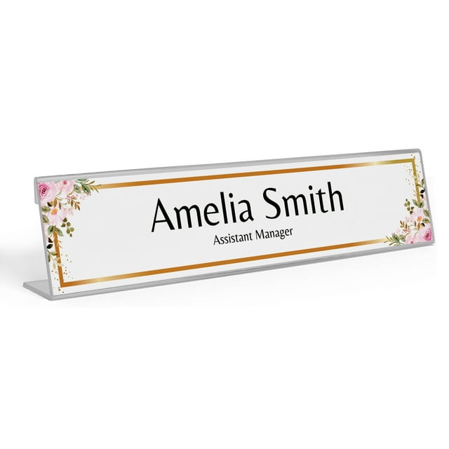 Printtoo Personalized Desk Name Plate Pretty Floral Custom Acrylic Office Desk Name Plate Accessory 2x8 Inches