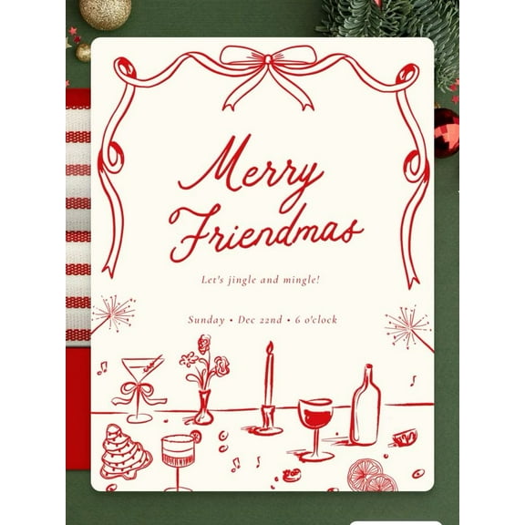 Merry Friendmas Invitation Card – Jingle and Mingle Holiday Party Announcement – Fun Christmas Design – Perfect for Friends Gathering Celebration