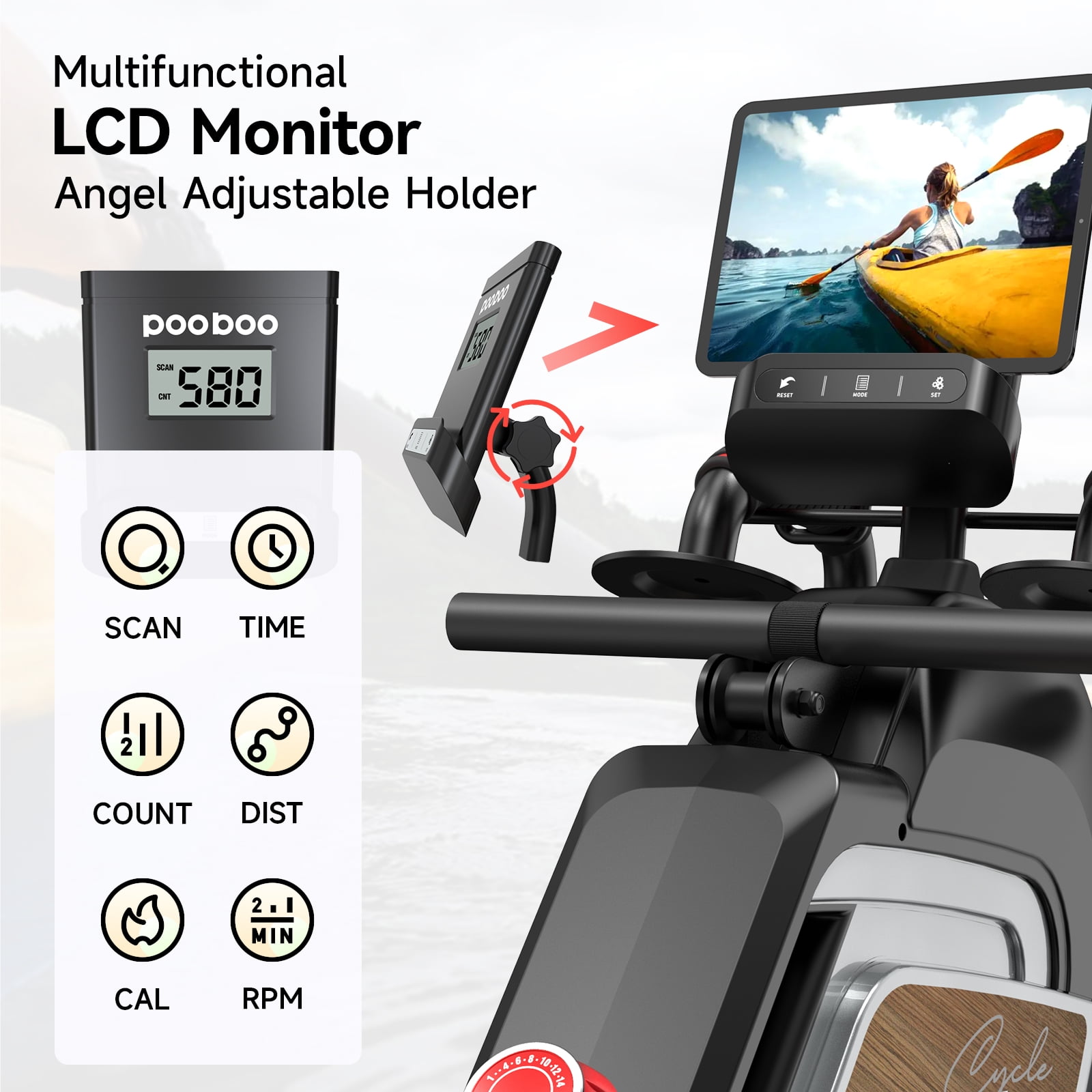 pooboo H016 14 Level Adjustable Magnetic Resistance Rowing Machine