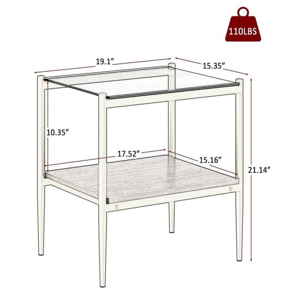 MOONMISS 2 Pack Rectangle End Table, Tempered Glass Top Side Table with MDF Frame, Modern Transparent Glass Accent Table for Living Room, Bedroom, Home Decor, Brown/Gold