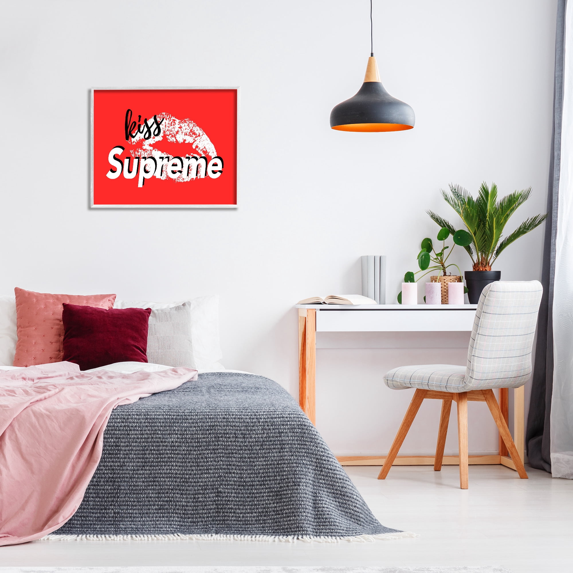 Stupell Industries Kiss Supreme on Red Beauty & Fashion Painting White Framed Art Print Wall Art, 30 x 24
