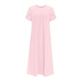 thumbnail image 4 of Patlollav Womens Summer Fashion Solid Color Pocket Short Sleeve Round-Neck Dress, 4 of 6