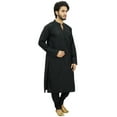 thumbnail image 2 of Atasi Men's Black Kurta Pyjama Set Ethnic Tunic Punjabi Long Shirt-Medium, 2 of 7