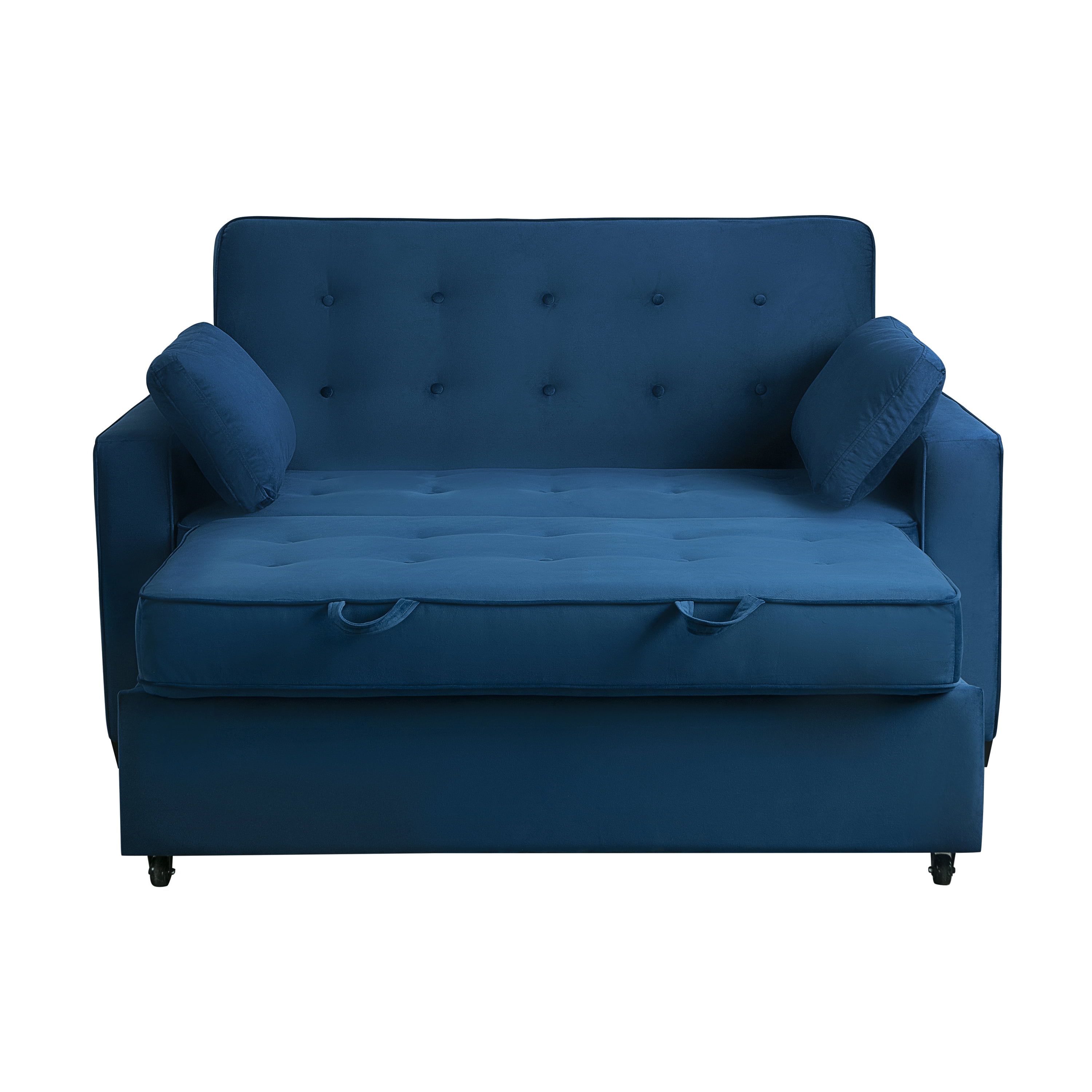 Serta Monroe Modern Convertible Loveseat with Full Size Sleeper, Navy Blue Woven Fabric