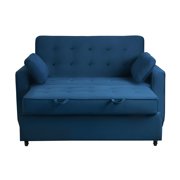 Serta Monroe Modern Convertible Loveseat with Full Size Sleeper, Navy Blue Woven Fabric