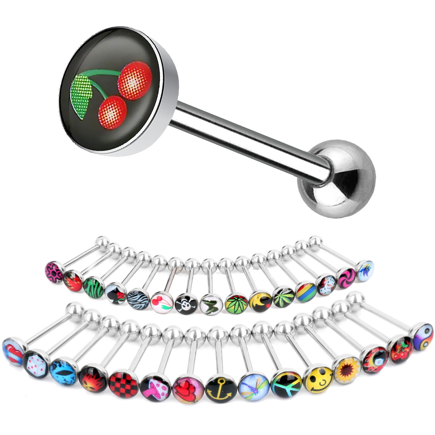 6 lot COLOR TITANIUM Shiny BARBELLS Tongue Nipple Bar RINGS Piercing Jewelry