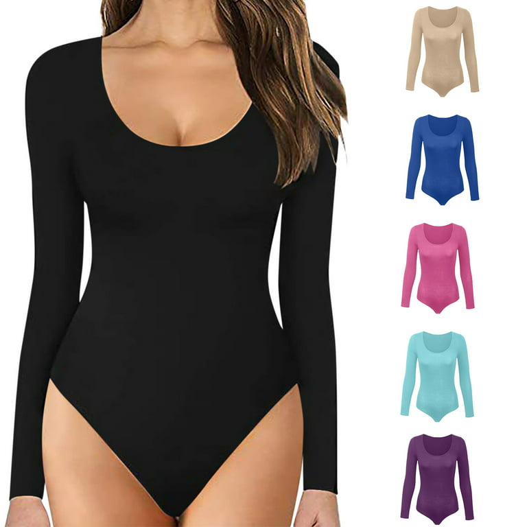 One-Piece Suit for Women Crew Neck Long Sleeve Bodysuit, Double Lined, Sexy  Tights Buttery Soft Essential Basic Top
