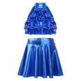 thumbnail image 2 of TiaoBug Kids Girls 2 Piece Hip Hop Latin Jazz Dance Outfit Sequin Sleeveless Crop Top with Metallic Skirt Set Royal Blue 14, 2 of 7