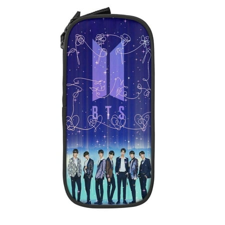 Kpop BTS Large Pencil Case, Durable Pencil Pouch with Big Capacity, Minimalist Portable Stationery Bag, Aesthetic Zipper Pencil Box for School College Student Office Supplies Girls Boys Kids Adult
