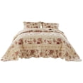 thumbnail image 2 of Rosle 3 Piece Queen Bedspread Set, Floral Print, Scalloped, Cream, Pink- Saltoro Sherpi, 2 of 6