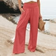 thumbnail image 2 of zaveiop Linen Pants for Women High Waisted Cotton Wide Leg Pants Wide Leg Belt Pocket (Orange, M), 2 of 4