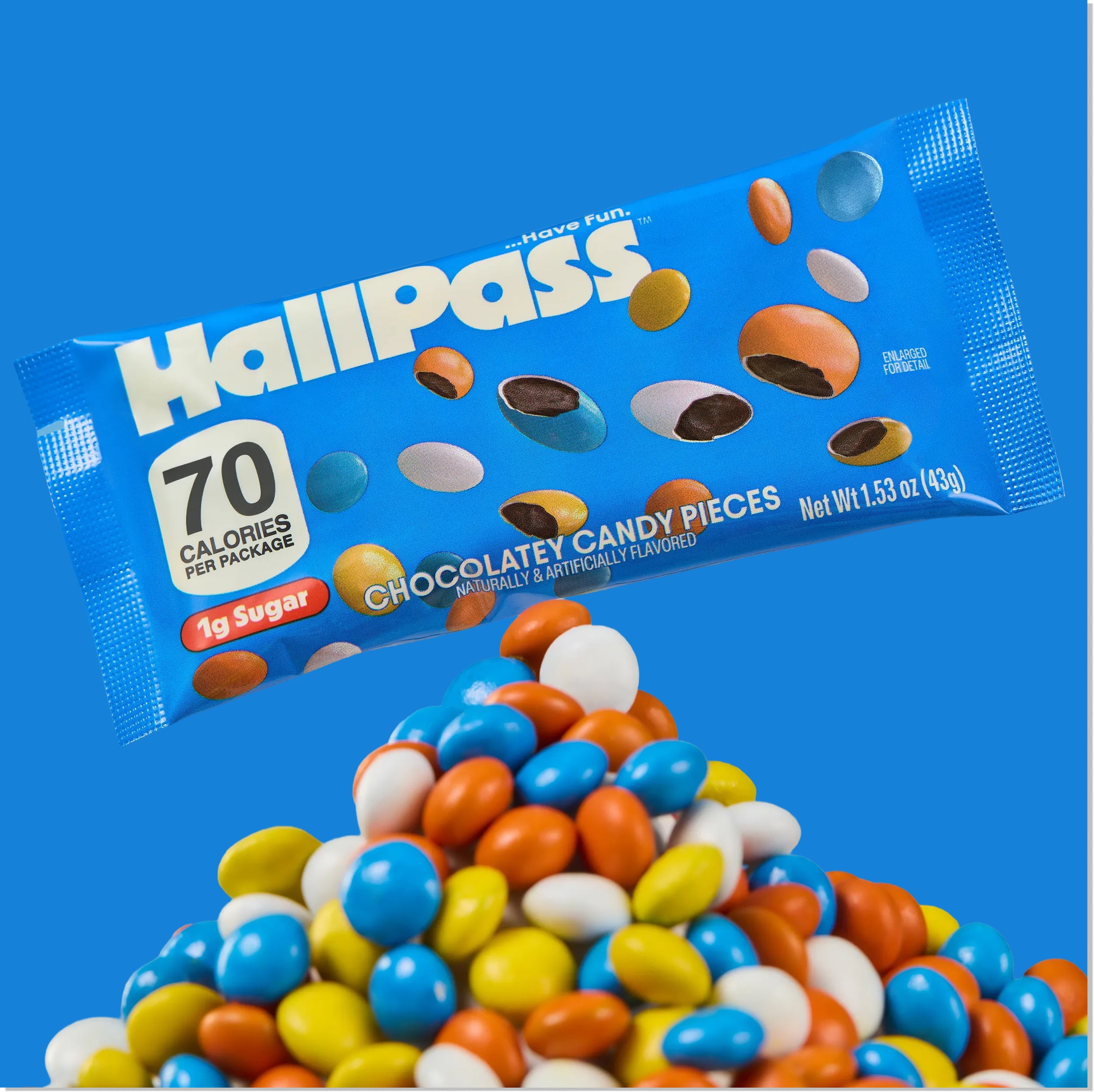 HallPass Chocolatey Candy Pieces Sharing Size, 7.5 oz – Bite-Sized Chocolatey Candy, 70 Calories and 1g Sugar per Serving