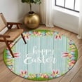 thumbnail image 3 of Happy Easter Round Rug 6ft Washable Circle Kitchen Rugs Non Slip Cute Rabbit Ears Eggs Grass Wooden Grain Large Area Rug Indoor Floor Carpet for Bedroom Living Room Home Office Dining Room Nursery, 3 of 7