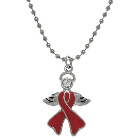 Jewelry Trends Awareness Angel with Pink Ribbon Pewter Pendant Necklace 21"