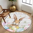 thumbnail image 2 of Round Rugs 6Ft, Easter Round Area Rug Washable Indoor Throw Carpet, Rustic Spring Bunny Eggs Botanical Grey Wooden Soft Non Slip Circle Rug for Office Cabinet Home Decor Aesthetic, 2 of 8