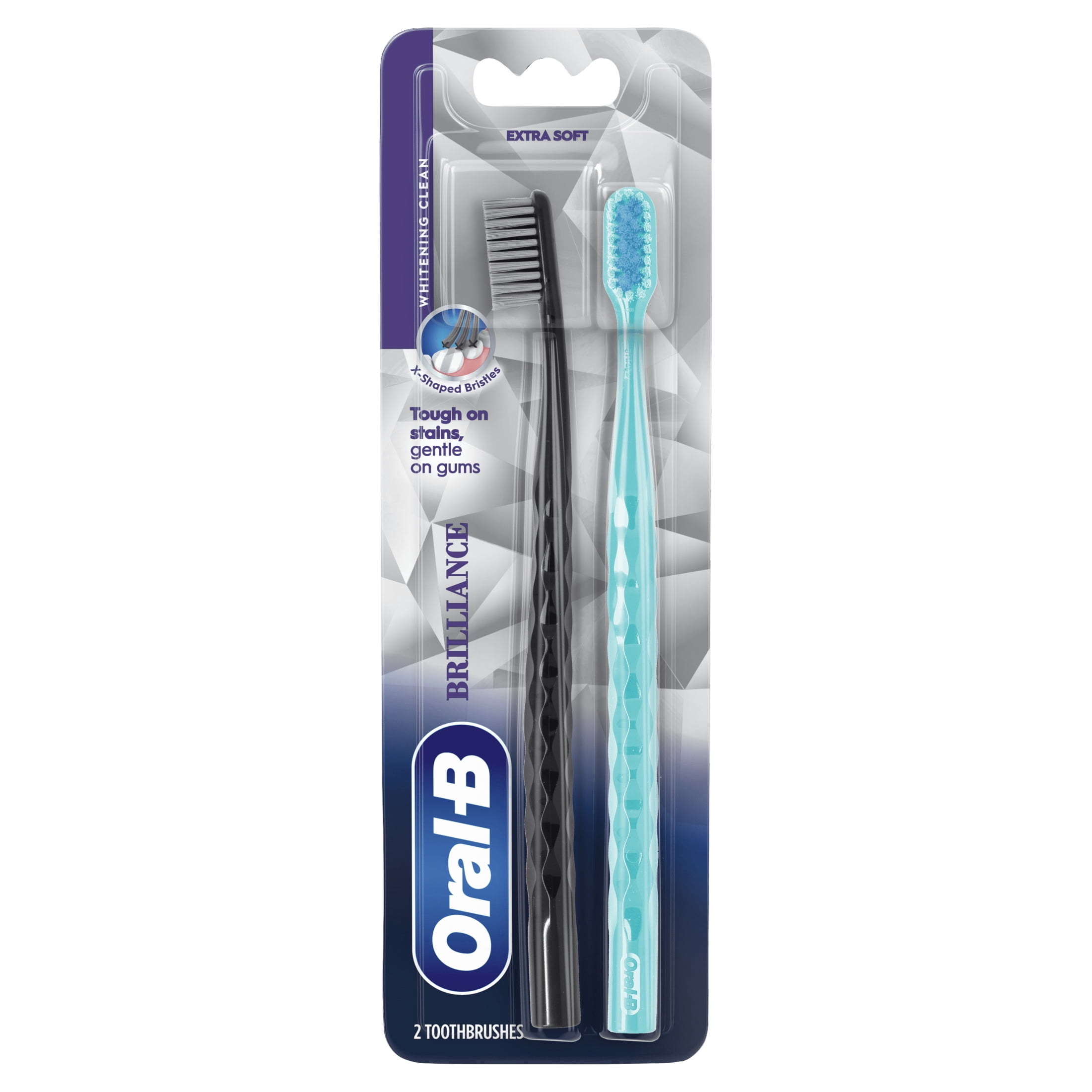 (2 pack) Oral-B Toothbrush Pro Whitening Brilliance, Extra Soft, Black and Teal, 2 Count