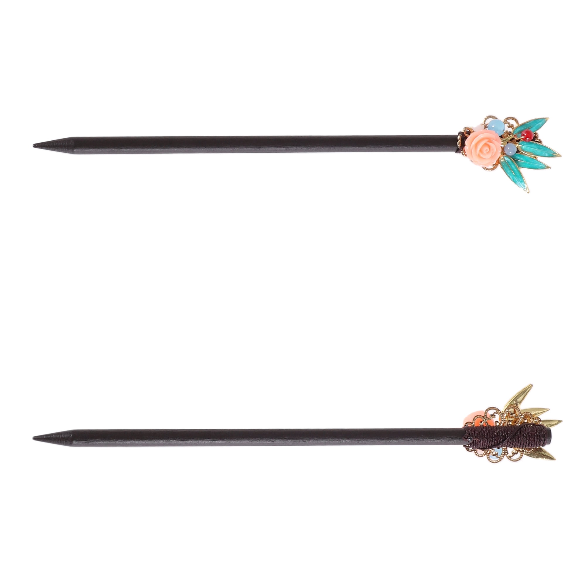 Unique Bargains Hair Chopstick 1 Pc Black, Pink, Blue [Leaves Rose]