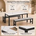 thumbnail image 2 of PAPROOS Dining Table Set for 4, 3-Piece Kitchen Table Set with 2 Velvet Benches, Kitchen Table Set with Faux Marble Tabletop, Metal Frame, Modern Dining Room Set for Home Cafeteria Bar, Gray+White, 2 of 8