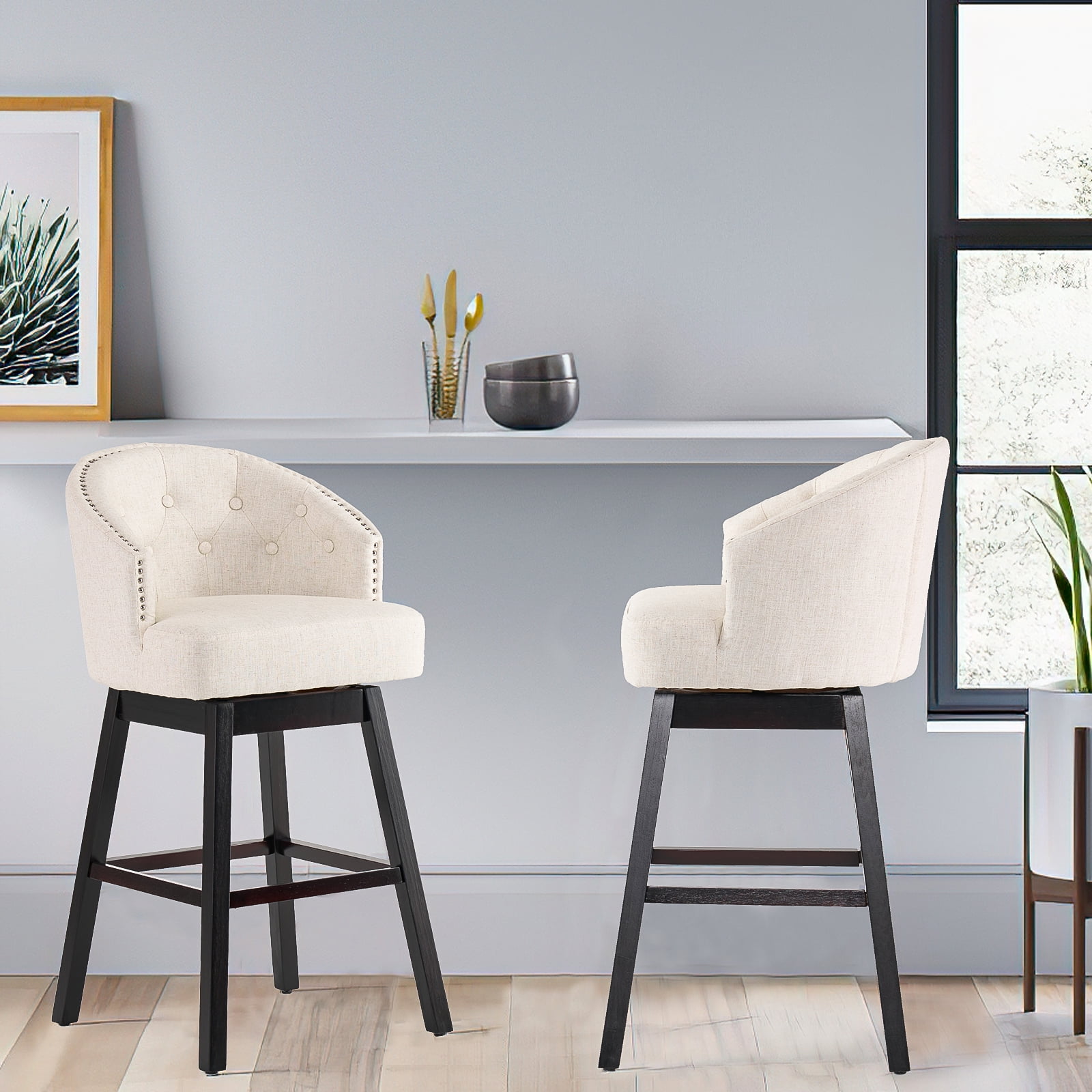 Kadyn Studio Bar Stool Set of 2, Modern Fabric Bar Stool with Wood Legs, Upholstered Fabric Barstool for Bar, Kitchen, Beige Kadyn Studio Bar Stool Set of 2, Modern Fabric Bar Stool with Wood Legs, Upholstered Fabric Barstool for Bar, Kitchen, Beige