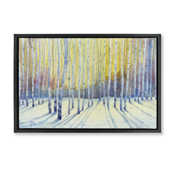 Stupell Industries Sunlit Winter Birch Trees Landscape & Nature Painting Black Floater Framed Canvas Art Print Wall Art, 25 x 17