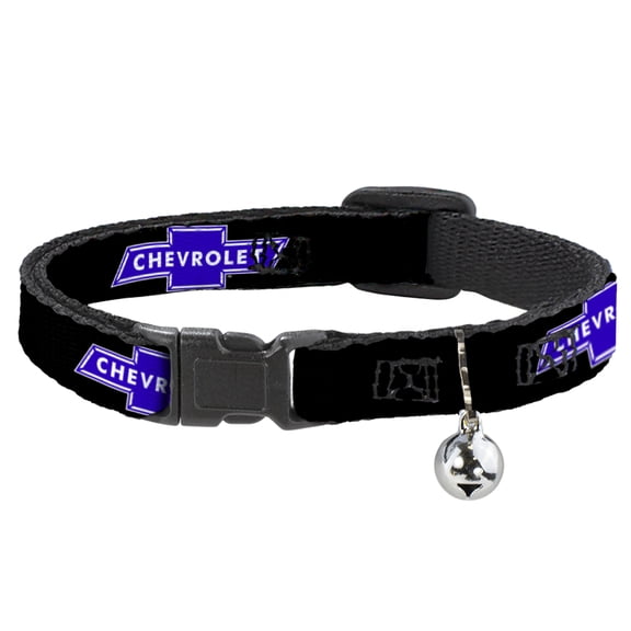 Chevy Breakaway Cat Collar With Bell, Plastic Clip, Easy Adjustable, Chevy Bowtie Logo Repeat, 8.5 to 12 Inches 0.5 Inch Wide