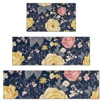 Pioneer Flower Floral Print Pattern Kitchen Rugs Sets Of 3,Kitchen Runner Rugs Non Skid Washable,Decorative Kitchen Floor Mats for Kitchen,Sink,Laundry,17"x30"  17"x47"   17"x59"
