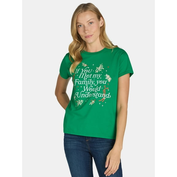 Christmas Women’s Graphic Tee with Short Sleeves, Sizes XXS-XXL