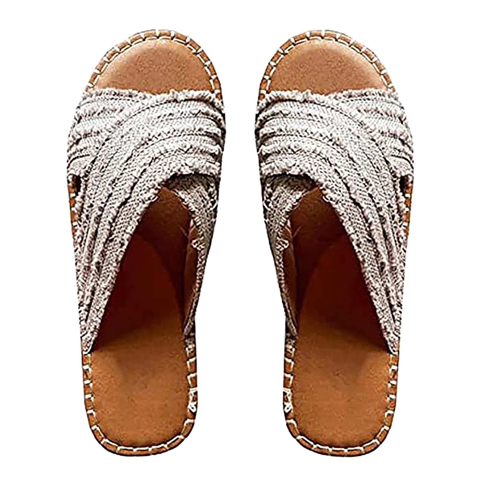 OAVQHLG3B Flat Slippers Women New Denim Plush Cross Sandals And Slippers
