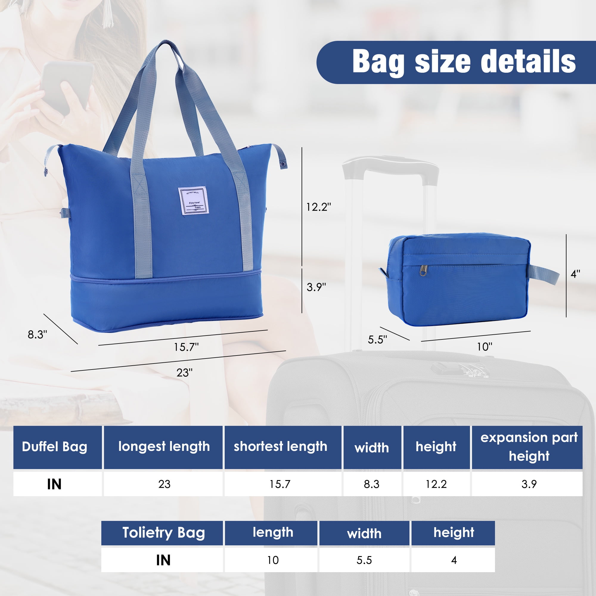 PAPROOS 3 PCS Luggage Set with Duffel Bag, Lightweight Carry on Softside Suitcases Set, 20in 24in 28in Expandable Suitcase with Spinner Wheel and TSA Lock, Softshell Luggage Travel Set, Navy Blue