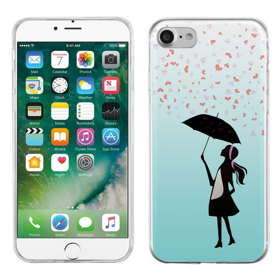 One Tough Shield ® Slim-Fit Premium TPU Gel Phone Case for Apple iPhone 7 - Rain/Hearts