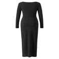 thumbnail image 4 of Robe Longue Moulante pour Femmes Couleur Unie Tricotée Col Carré Manches Longues Robe Printemps Automne Fête Club Robe Moulante, 4 of 9