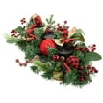 thumbnail image 4 of Northlight Pine and Berries Triple Candle Holder with Plaid Bows and Christmas Ornaments - 30", 4 of 5