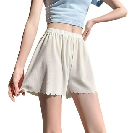 Arnsht Women Satin Shorts Ruffle Panty French Knickers Slip Shorts for Under Dresses Pettipants Half Slip Shorts Split Skirt White XL