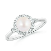 ANGARA Japanese Akoya Cultured Pearl Halo Engagement Ring in 14K White Gold for Women | June Birthstone, Birthday, Anniversary, Jewelry Gift for Women | Pearl Ring