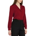 thumbnail image 4 of INSPIRE CHIC Women's Shirt Flat Collar Long Sleeves Button Down Office Satin Shirt XS Red, 4 of 5