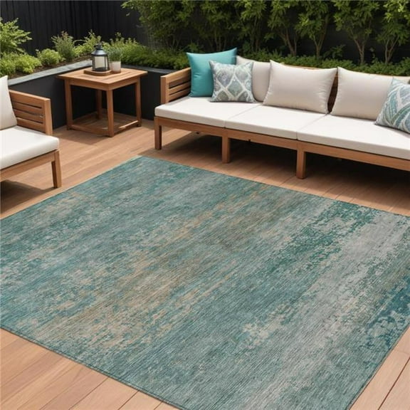 HomeRoots 630822 8 x 10 ft. Aqua & Beige Abstract Washable Indoor & Outdoor Rectangle Area Rug