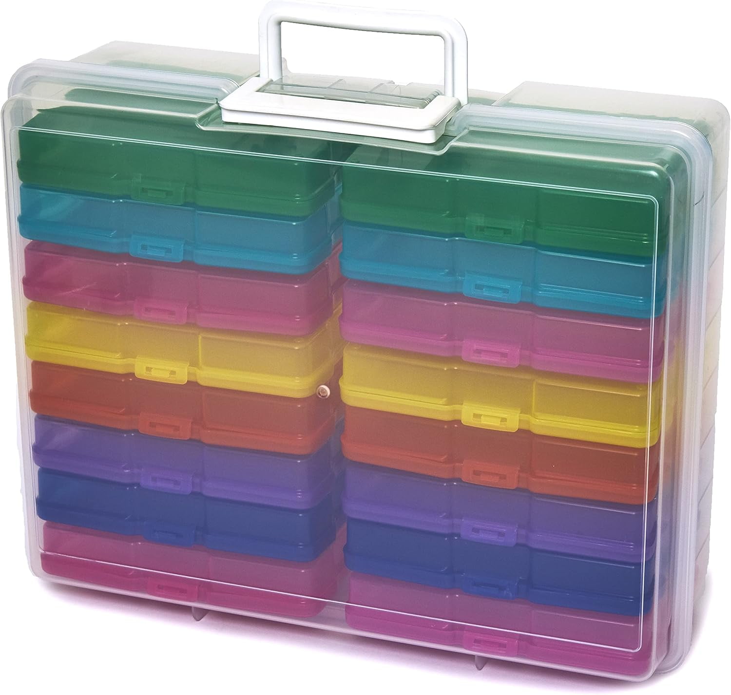 Transparent 4" x 6" Photo Cases and Clear Craft Keeper with Handle - 16 Inner Cases Plastic Storage Container Box (Multi-colored)