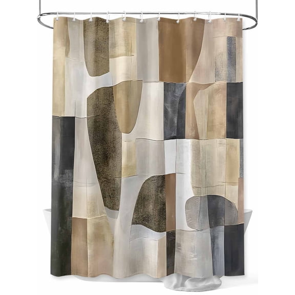 Fsddascl Abstract Black Brown Shower Curtain Set - Standard 72" x 72" Washable Bathtub Curtain with 12 Hooks, Vintage Geometric Art Waterproof Fabric Stall Shower Curtains for Bathroom/Bathtub
