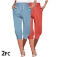 thumbnail image 2 of Yuzhih 2 PCS Capri Pants Women Drawstring High Waisted Cinch Bottom Cropped Pants Fashion Joggers, 2 of 7