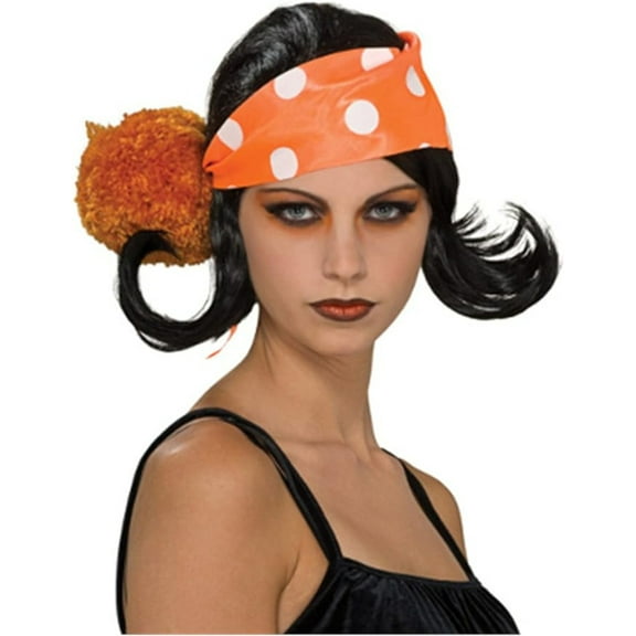 Sexy Adult Nicki Minaj Harajuku Black Pigtail Wig with Orange Bandana