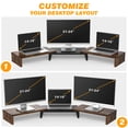 thumbnail image 3 of RTVR Dual Monitor Stand Riser Office Desktop Organizer Stand for 2 Monitors, Adjustable Length & Angle 3 Shelf Extra Long for TV Computer Laptop, Brown, 3 of 10