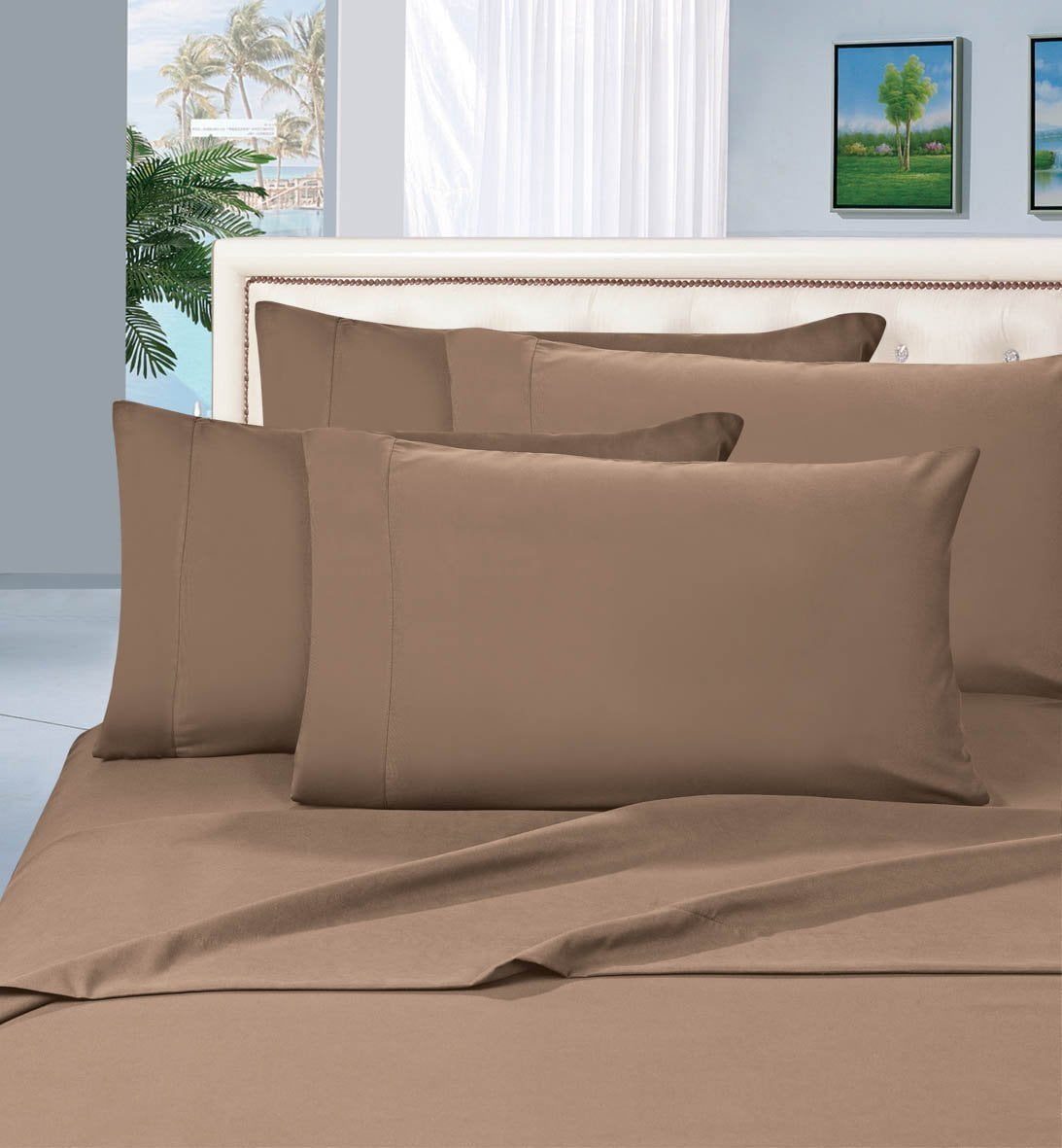 -TAUPE WRINKLE FREE  PILLOW CASES SPRING CIRCLES PAIR 