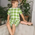 thumbnail image 4 of Balery White Green Plaid Conjunto de Pijama Infantil de Manga Corta con Estampado – Ropa de Dormir de Algodón Suave-Small, 4 of 6