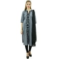 thumbnail image 1 of Atasi Ethnic Women's Gray Mid Calf Embroidery Cotton Straight Kurti Clothing-22, 1 of 5