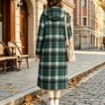thumbnail image 5 of Jewelreauty Womens Plaid Long Overcoats, Hooded Long Sleeve Wool Blend Peacoat Calf Length Winter Fall Jackets (S, Green), 5 of 7